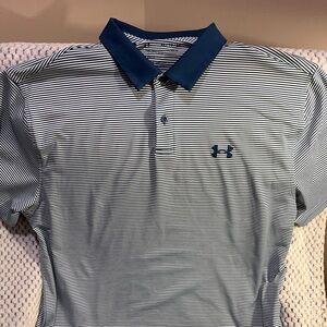 Under Armour Men's Blue Striped Polo Shirt - Size XL
